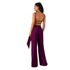 Cap Point Purple / S Genevieve Sold Backless Wide Legs Jumpsuit