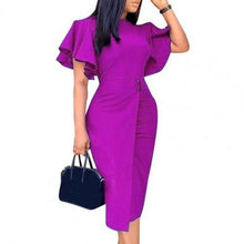 Load image into Gallery viewer, Cap Point Purple / S Kathy Formal Split Hem Slim Crew Neck Midi Dress
