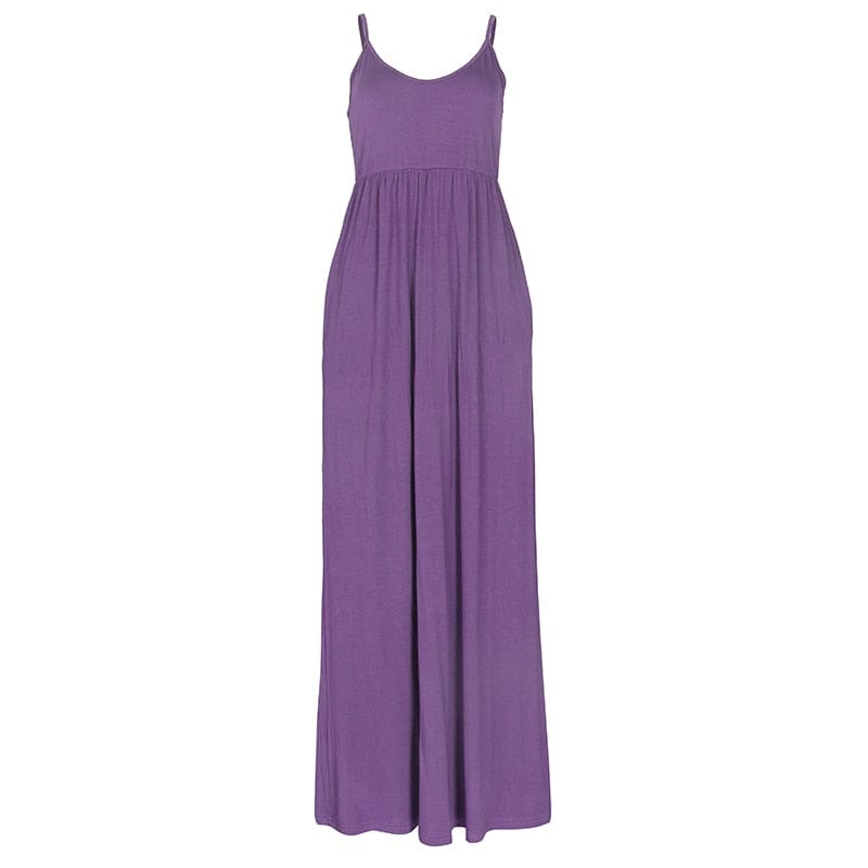 Cap Point Purple / S Melania Loose Boho Spaghetti Strap Sleeveless Maxi Dress