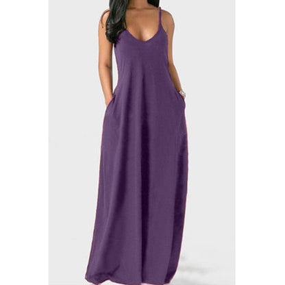 Cap Point Purple / S Melania Sexy Bohemian Loose Sleeveless V-Neck Strappy Maxi Dress
