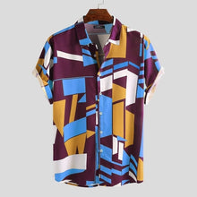 Load image into Gallery viewer, Cap Point Purple / S Mens Geometric Print Lapel Short Sleeve Summer Shirt
