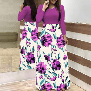 Cap Point Purple / S Michelle Summer Banquet Floral Print Short Sleeve Maxi Dress