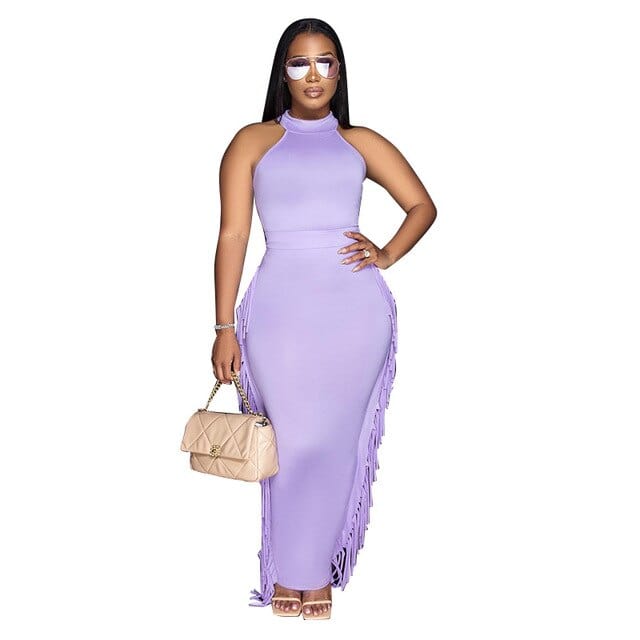 Cap Point purple / S Monroe Sexy Sleeveless Tassels Bodycon Maxi Dress