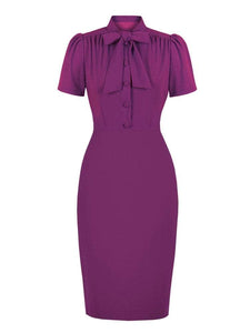 Cap Point Purple / S Mriya Knot Tie Neck Button Up Short Sleeve Elegant Bodycon Dress