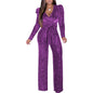 Cap Point Purple / S Natasha Elastic Glitter Long Sleeve V-neck Romper