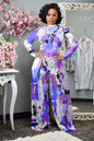 Cap Point Purple / S New Long-Sleeved T-Shirt Wide-Leg Pants Watercolor Two-Piece Suit