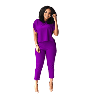 Cap Point Purple / S New Solid Color Fabulous Casual Set  Shirt & pants