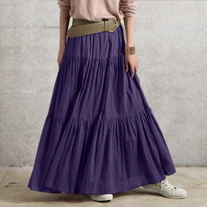 Cap Point purple / S Serena Loose Elastic Waist Ruffles Maxi Skirt
