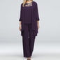 Cap Point Purple / S Solid lace Top High Waist Straight Fit Mother of the Bride Pantsuit
