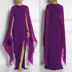 Cap Point Purple / S Zelle Elegant Chiffon Patchwork Long Sleeve Loose Dress