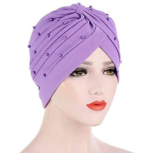 Load image into Gallery viewer, Cap Point Purple Solid folds pearl inner hijab cap
