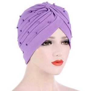 Cap Point Purple Solid folds pearl inner hijab cap