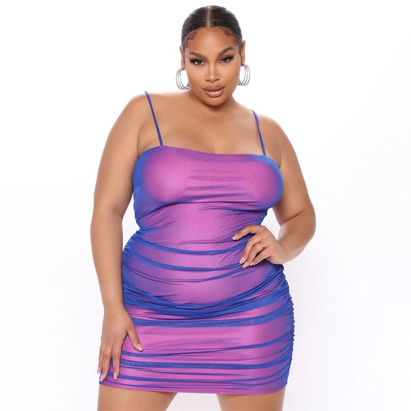 Cap Point Purple / XL Claudia Plus Size Fashion Solid Color Halter Pleated Mini Dress