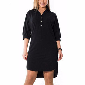 Cap Point Raissa 3/4 Sleeve Solid Color Irregular Oversized Shirt Dress