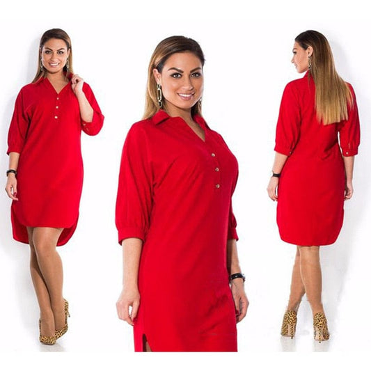 Cap Point Raissa 3/4 Sleeve Solid Color Irregular Oversized Shirt Dress