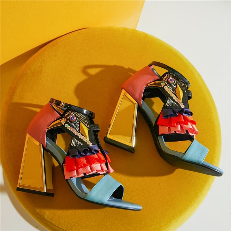 Cap Point Raissa Designer Ruffles Bird Decor Party High Heels