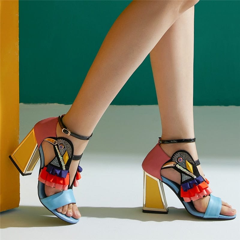 Cap Point Raissa Designer Ruffles Bird Decor Party High Heels