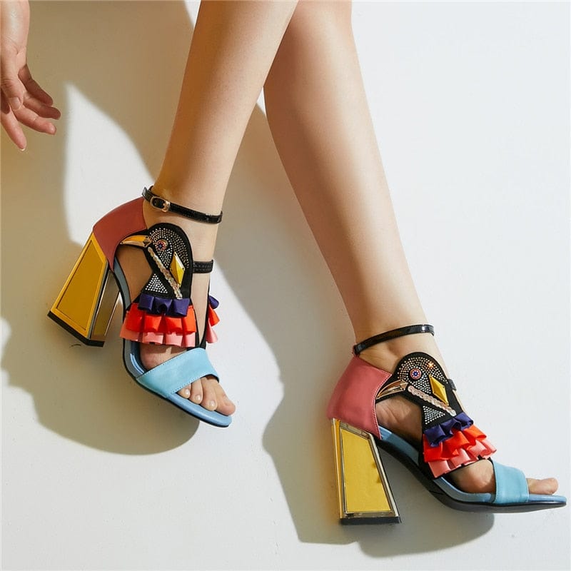 Cap Point Raissa Designer Ruffles Bird Decor Party High Heels