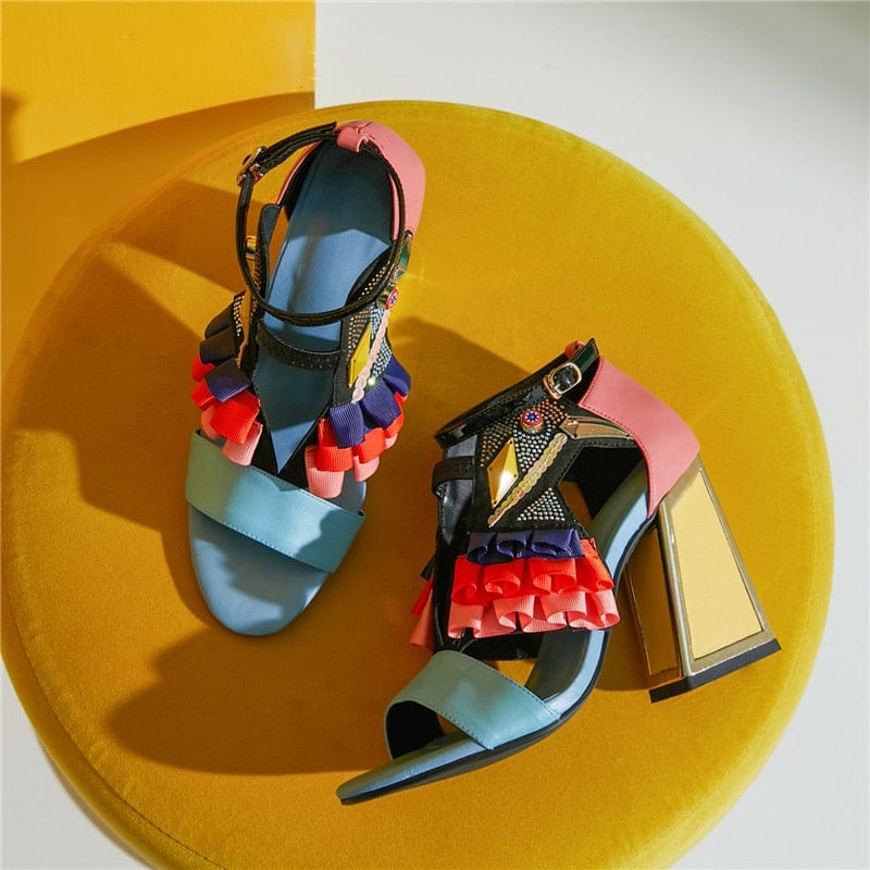Cap Point Raissa Designer Ruffles Bird Decor Party High Heels