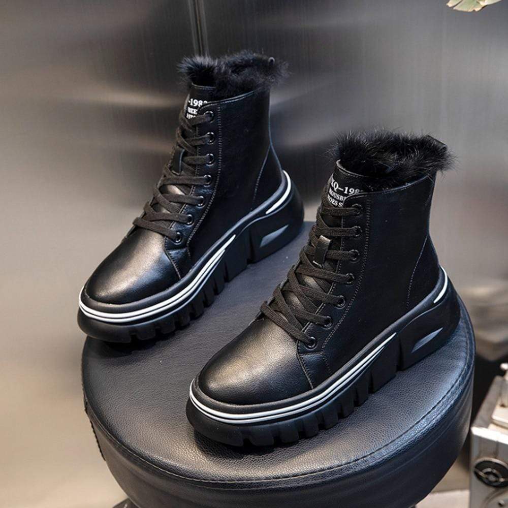 Cap Point Real Fur Leather Martin Winter Boots