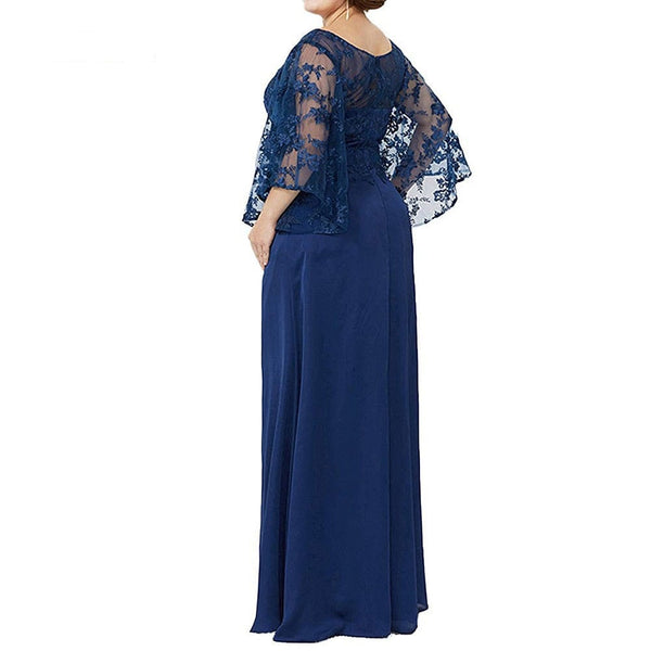 Cap Point Rebecca New Lace Chiffon Half Sleeves Floor Length Mother Of The Bride Dress