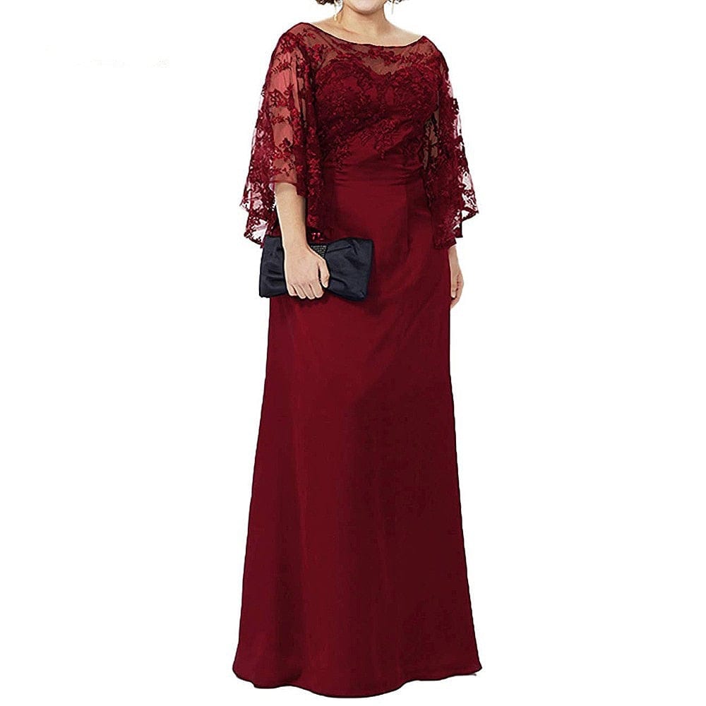 Cap Point Rebecca New Lace Chiffon Half Sleeves Floor Length Mother Of The Bride Dress