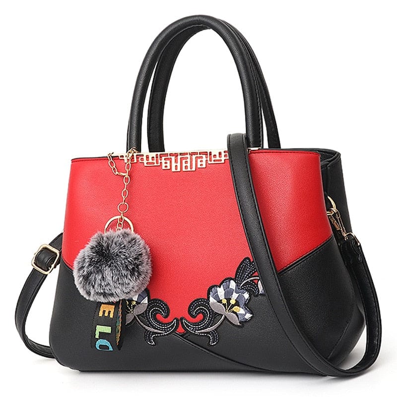 Cap Point red 3 / One size Denise Leather Embroidered Messenger Tote Bag