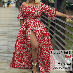 Cap Point Red 3 / S Carla Sexy Off Shoulder High Split Maxi Dress