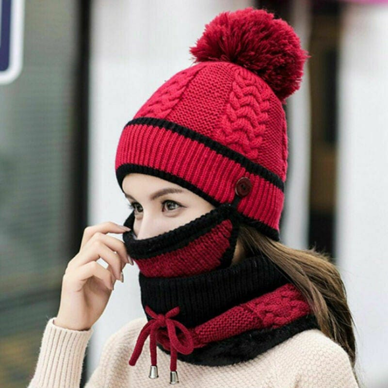 Cap Point Red 3 Set Women's Knitted Winter Hat