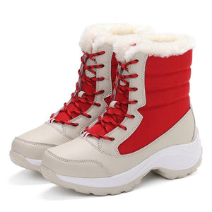 Cap Point Red / 4.5 Women Waterproof Snow Boots  With Thick Fur