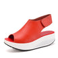 Cap Point Red / 4 Casual Platform Wedges Sandals Leather Swing Peep Toe