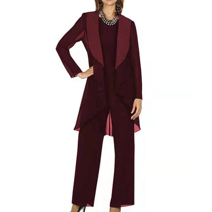 Cap Point Red / 4 Ginette Elegant Chiffon Long Sleeves Mother of the Bride Pantsuit