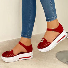 Load image into Gallery viewer, Cap Point Red / 4 Summer Platform Hollow Out Round Toe Beach Flat Sandals
