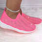 Cap Point Red / 5 Comfortable Breathable Knit Mesh Crystal Flat Sneakers