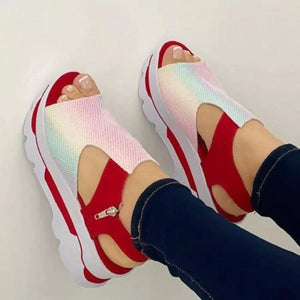 Cap Point Red / 5 Geraldine Wedge Platform Peep Toe Height Increase Sandals