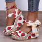 Cap Point red / 5 Hilda Dot Bowknot Design Platform Wedge Ankle Strap Open Toe Sandals
