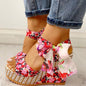 Cap Point Red / 5 Hilda Dot Bowknot Design Platform Wedge Ankle Strap Open Toe Sandals