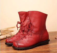 Load image into Gallery viewer, Cap Point red / 5 Jalil Genuine Leather Plush Retro Boots
