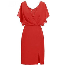 Load image into Gallery viewer, Cap Point Red / 6 Allegra V-Neck Short Sleeves Knee Length Mother of The Groom Dress
