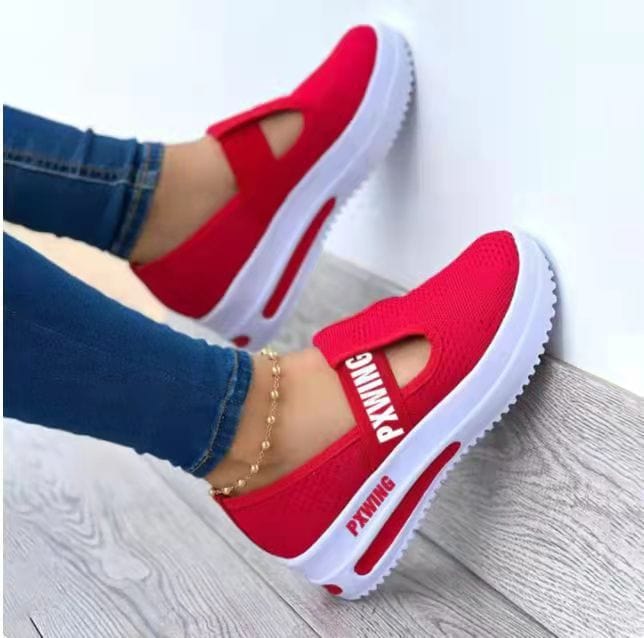 Cap Point Red / 6 Summer Elastic Band Round Toe Platform Sneakers