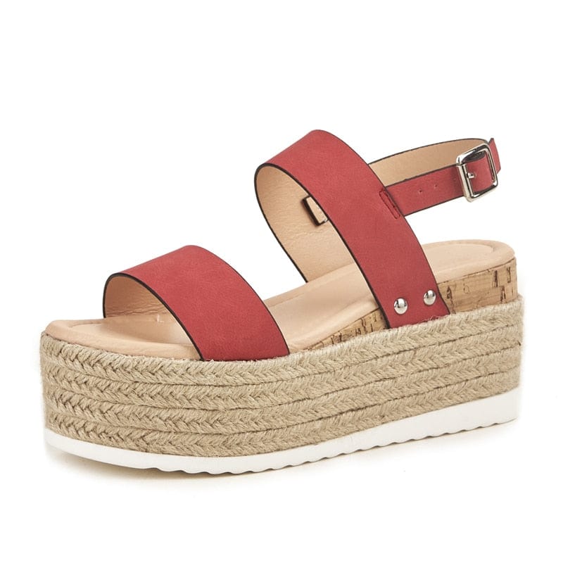 Cap Point Red / 6 Women Summer Platform Hemp Ankle Buckle Sandals