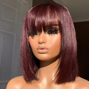 Cap Point Red / 8 inches Melinda Straight Brazilian Remy Human Hair Bob Wigs