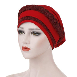Cap Point Red Barbara Silky Bright Wire Braided Turban