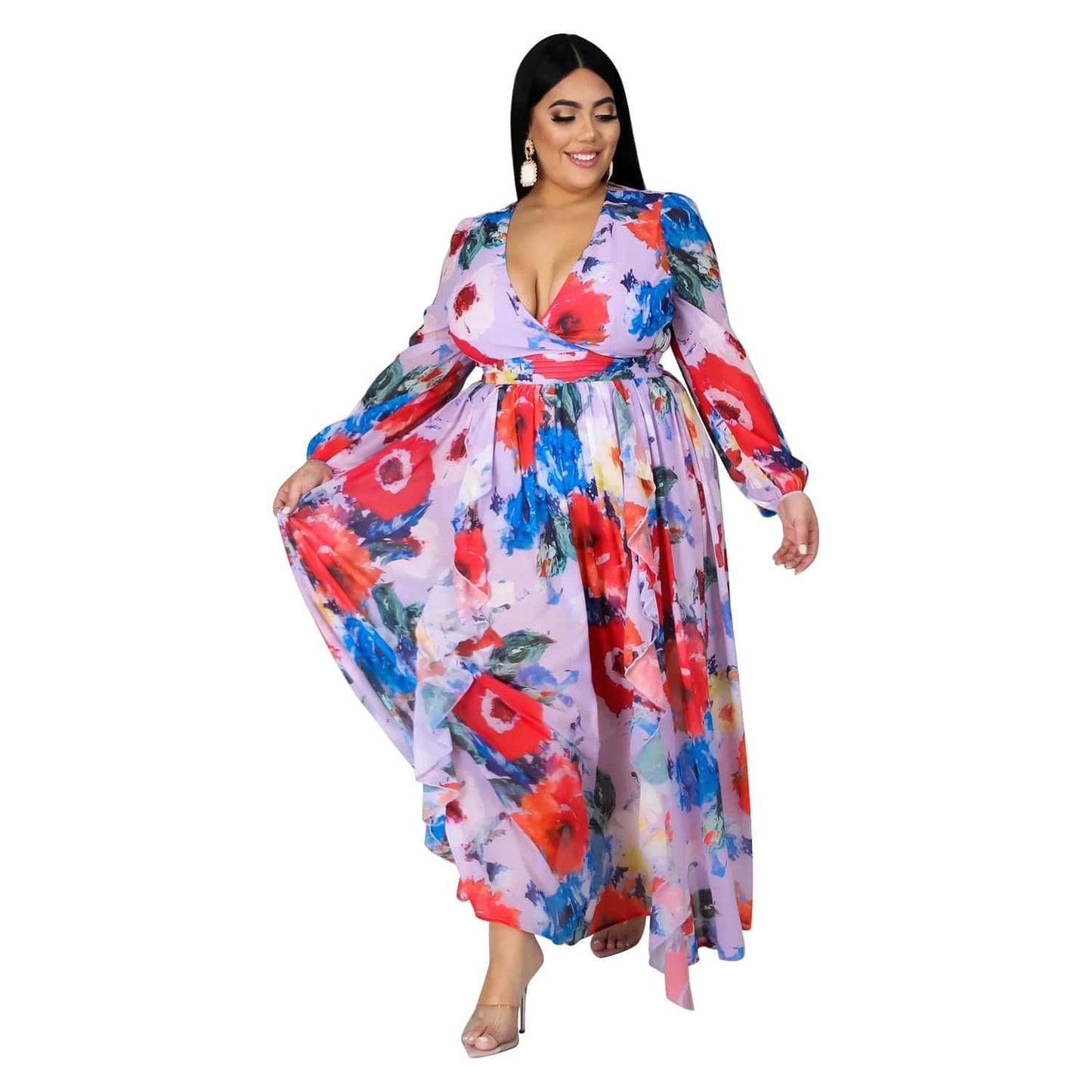 Cap Point Red blue / S Francine Printed Chiffon Summer Dress