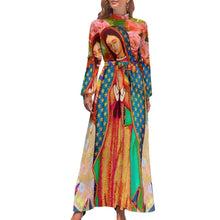 Load image into Gallery viewer, Cap Point Red green / XS Mary High Neck Long-Sleeve Boho Style Maxi Dress
