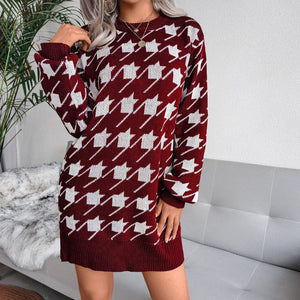 Cap Point Red-H / S Elisa Off Shoulder Lantern Long Sleeve Knitted Sweater Dress