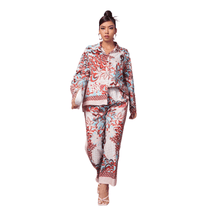 Load image into Gallery viewer, Cap Point Red / L Doris Trendy Casual Leaf Floral Print Blouse and Wide Leg Pants Set
