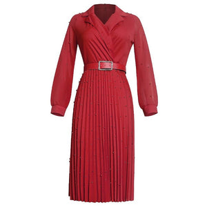 Cap Point Red / L Joanne Elegant high-waisted mid-calf dress