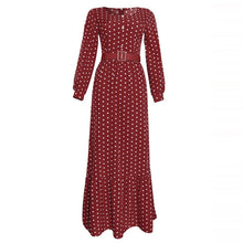 Load image into Gallery viewer, Cap Point Red / L Linton Bohemian Lace Dots Long Sleeve Ruffle Maxi Dress with Belt
