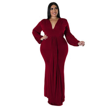 Load image into Gallery viewer, Cap Point Red / L Natalie Long Sleeve V Neck Irregular Elegant Plus Size Maxi Dress
